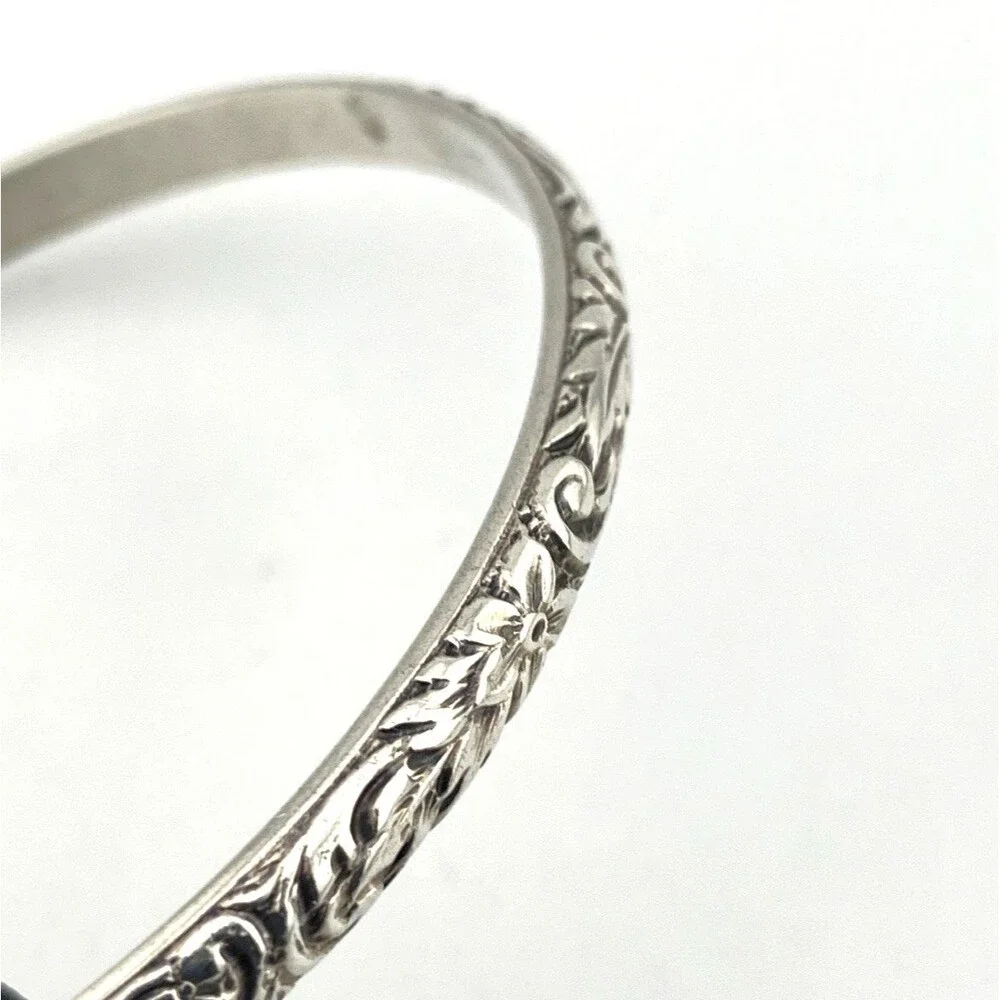 Antique P&H Sterling Silver Forget Me Not Floral Bangle Bracelet Size 7.75